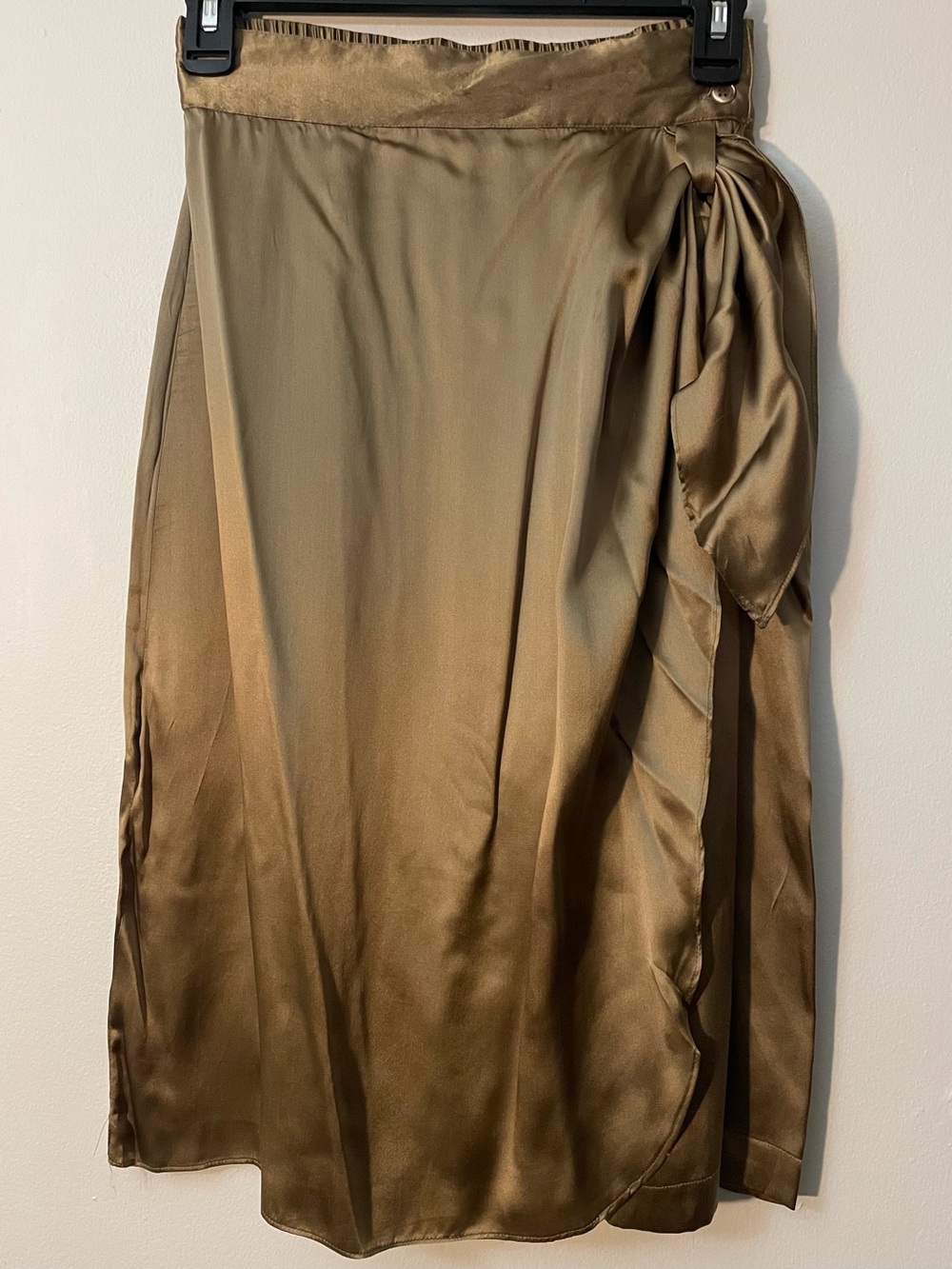 VTG 90s Jacqueline Ferrar 100% Silk Midi Bronze Wrap Skirt